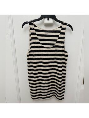 Ann Taylor Loft Black and Cream Striped Sequined Tank Top Size Small
